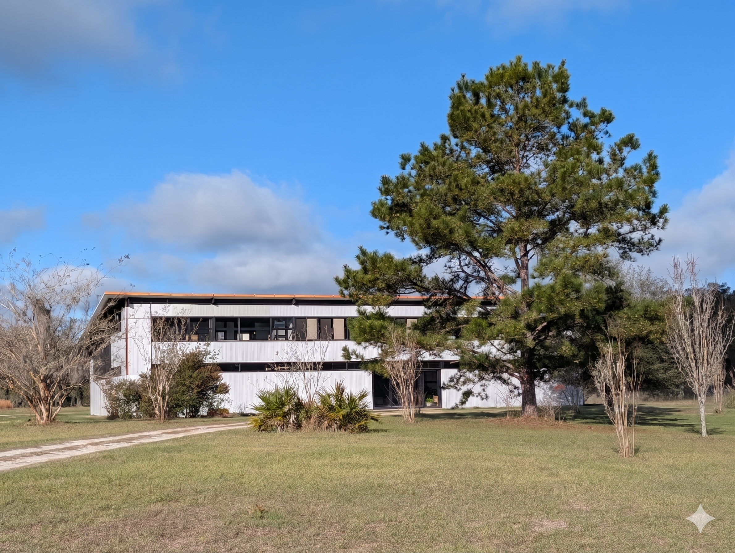 Two-story mono-slope building with steel panels